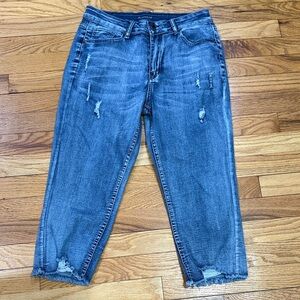 Roster Distressed Blue Denim Capri Jeans